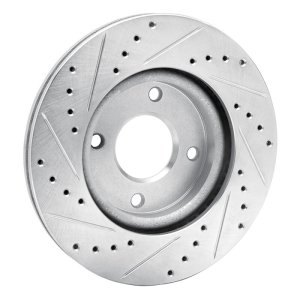 Nissan CUBE Brake Rotor (1) - Front Right - R1 Concepts - Drilled & Slotted - Silver - `07-`14